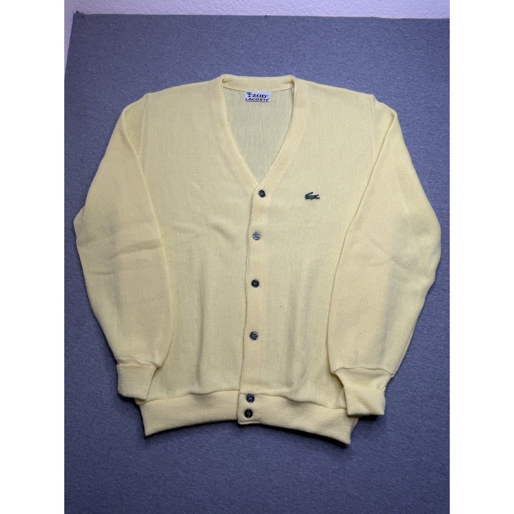 Vintage Izod Lacoste Men's Yellow Acrylic Cardigan Sweater Size Large